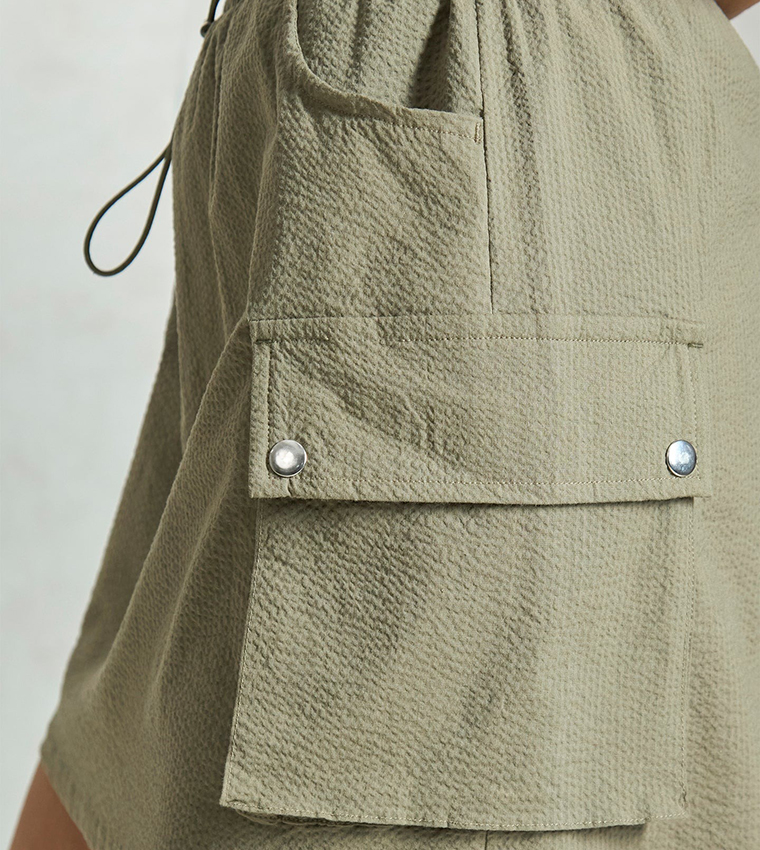 Elastic Waist Cargo Mini Skirt