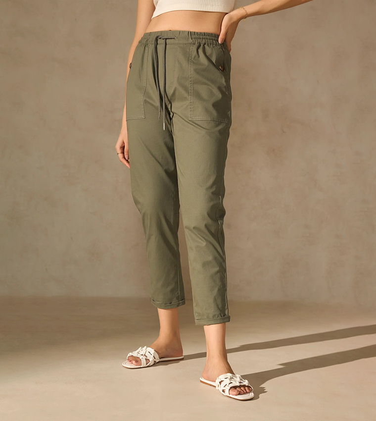 High Rise Drawstring Waist Trousers