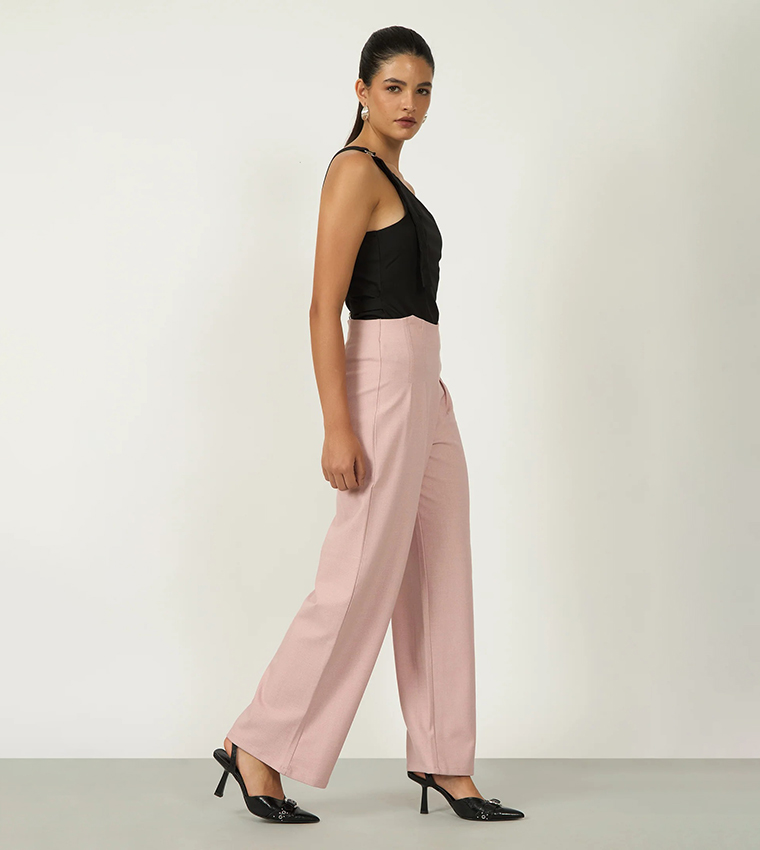 بنطال سادة بخصر عالي 