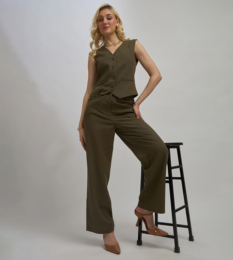 Solid High Waist Trousers