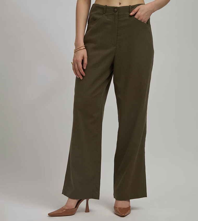 Solid High Waist Trousers