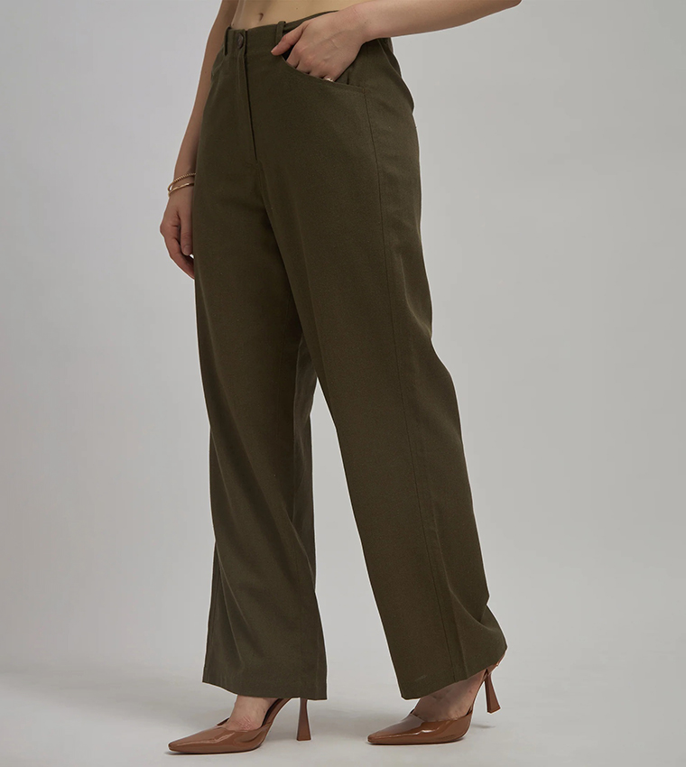 Solid High Waist Trousers