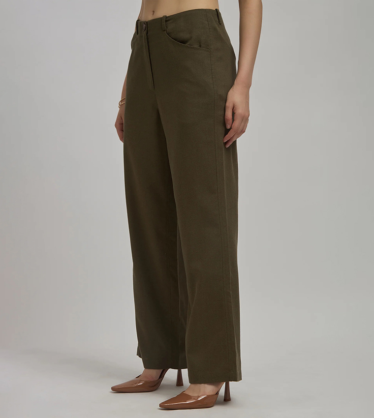 Solid High Waist Trousers
