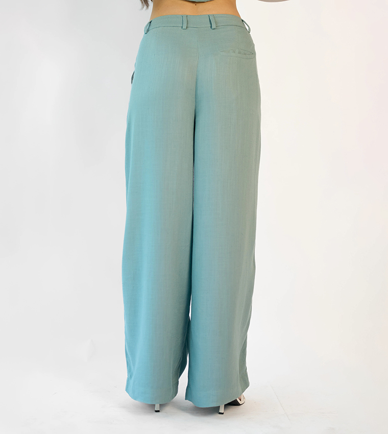 Solid Linen High Waist Wide-Leg Pants