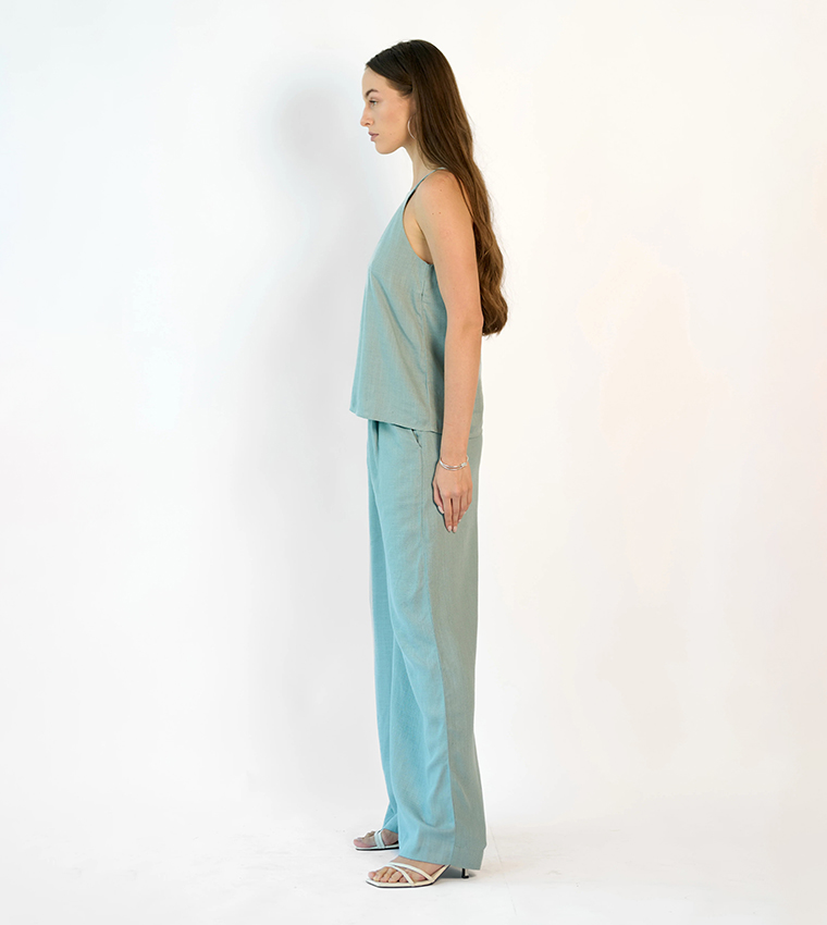 Solid Linen High Waist Wide-Leg Pants
