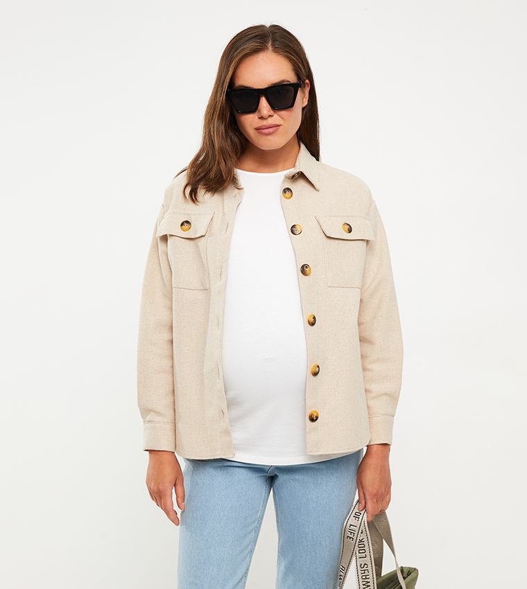 Lc Waikiki Long Maternity Coat LC WAIKIKI Plaid Patterned Long