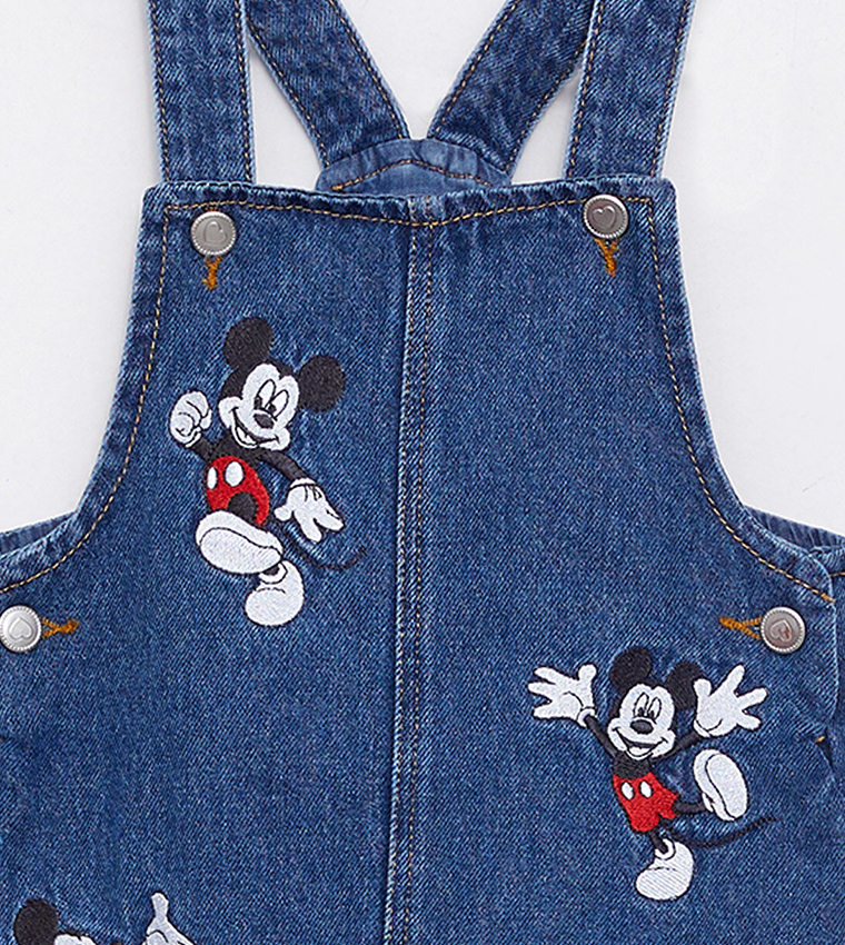 Buy LC Waikiki Square Neck Mickey Mouse Embroidered Denim Dress In Blue 6thStreet Bahrain