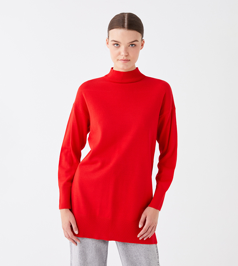 Tricot Women's Red Crew Neck Sweater Express Tricot Sweater