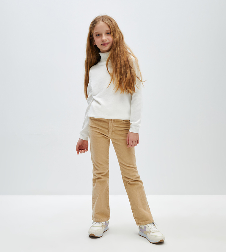 Buy LC Waikiki Ribbed Flared Leg Velvet Trousers In Beige