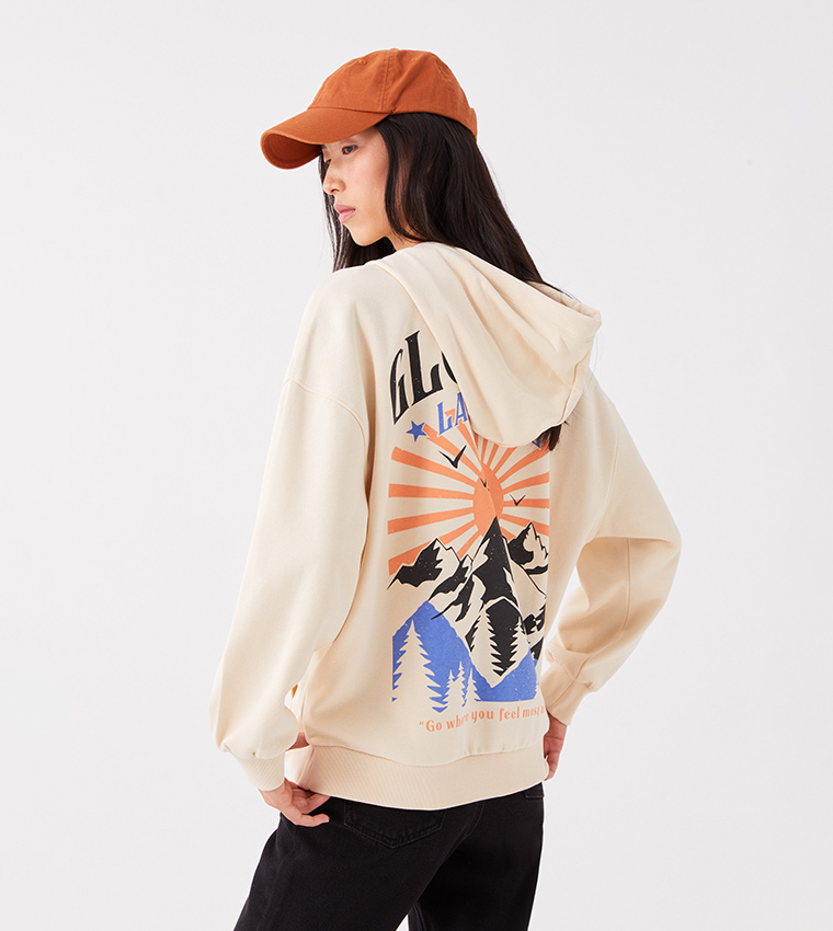 Buy LC Waikiki Back Print Long Sleeves Oversized Hoodie In Beige