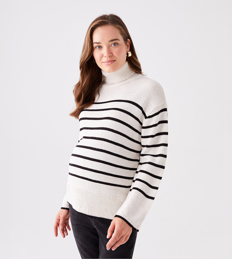 Buy LC Waikiki Striped Long Sleeves Oversized Maternity Sweater In White 6thStreet Bahrain