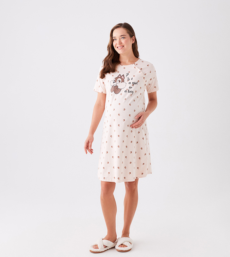 Printed Short Sleeves Maternity Nightdress