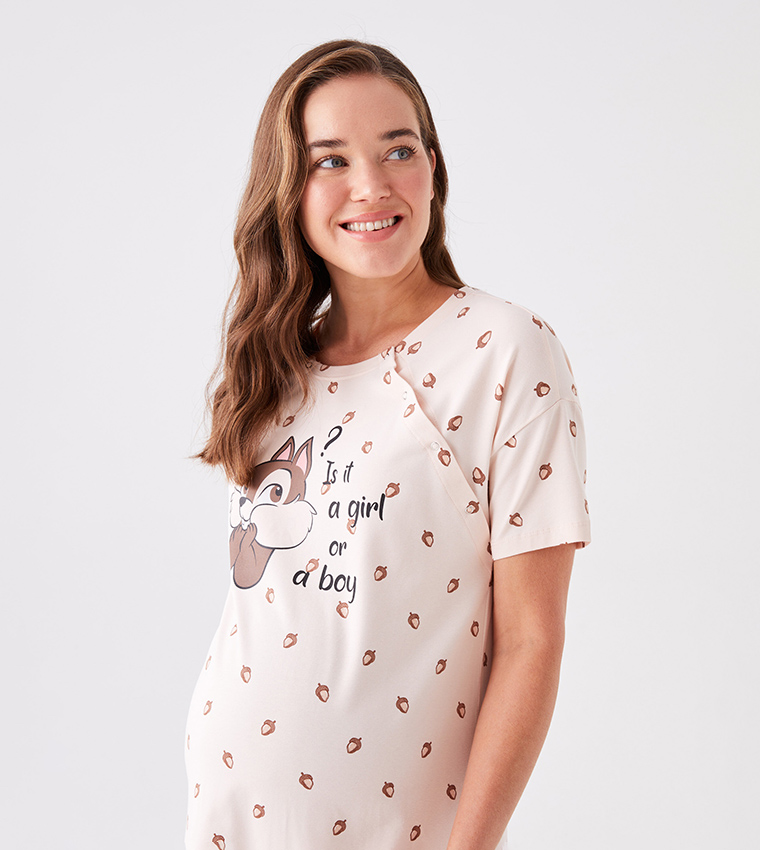 Printed Short Sleeves Maternity Nightdress