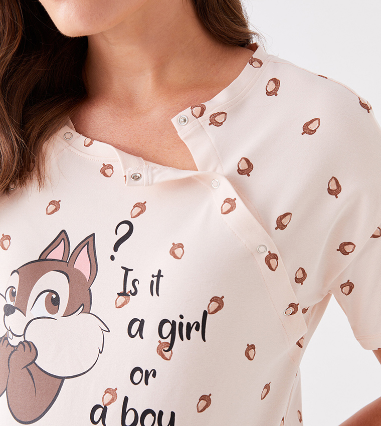 Printed Short Sleeves Maternity Nightdress