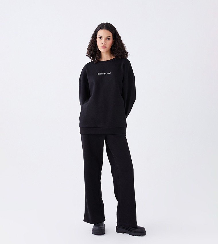 Solid Flared Sweatpants - Black