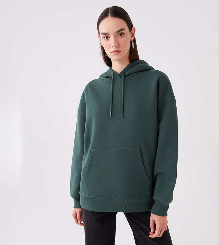 Buy LC Waikiki Solid Pocket Detail Oversized Hoodie In Green 6thStreet Oman