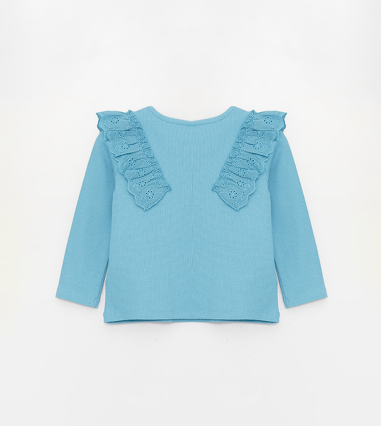 Buy LC Waikiki Baby Girl's Broderie Detail Long Sleeves Top In Blue