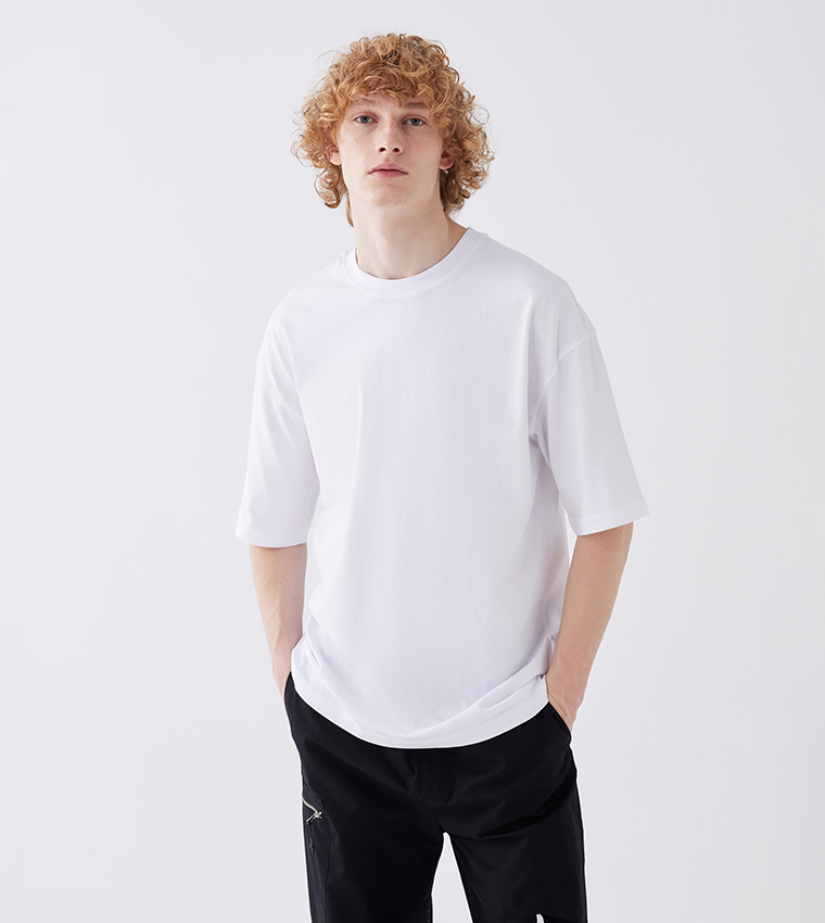 Buy LC Waikiki Solid Oversized Crew Neck T Shirt In White