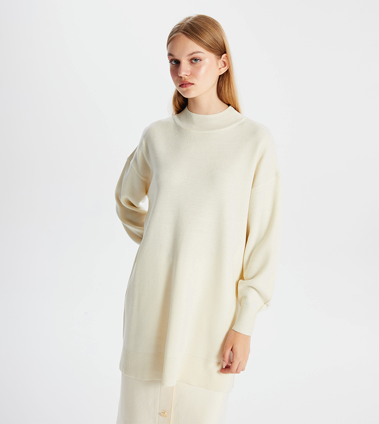 Mock Neck Long Sleeves Tunic Sweater