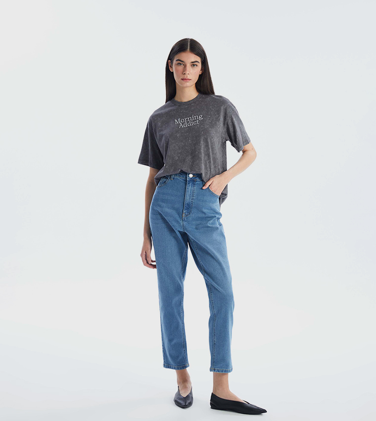 Faded High Waist Mom Fit Jeans