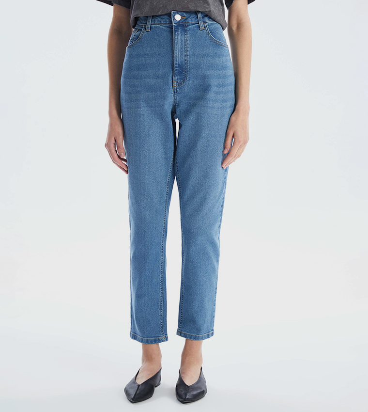 Faded High Waist Mom Fit Jeans