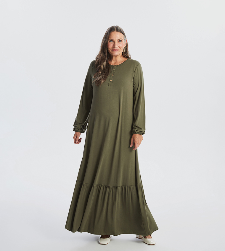 Solid Crew Neck Maxi Dress
