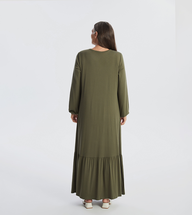 Solid Crew Neck Maxi Dress
