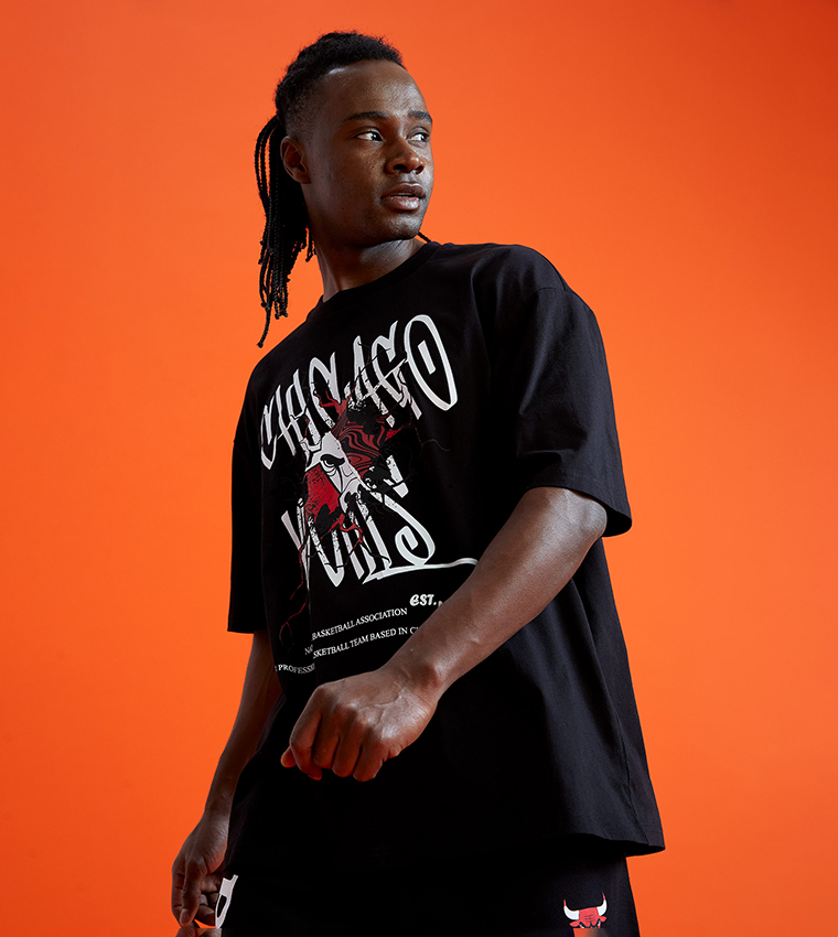 Black MAN Defacto Fit NBA Chicago Bulls Licensed Regular Fit Crew Neck T- Shirt 2491907