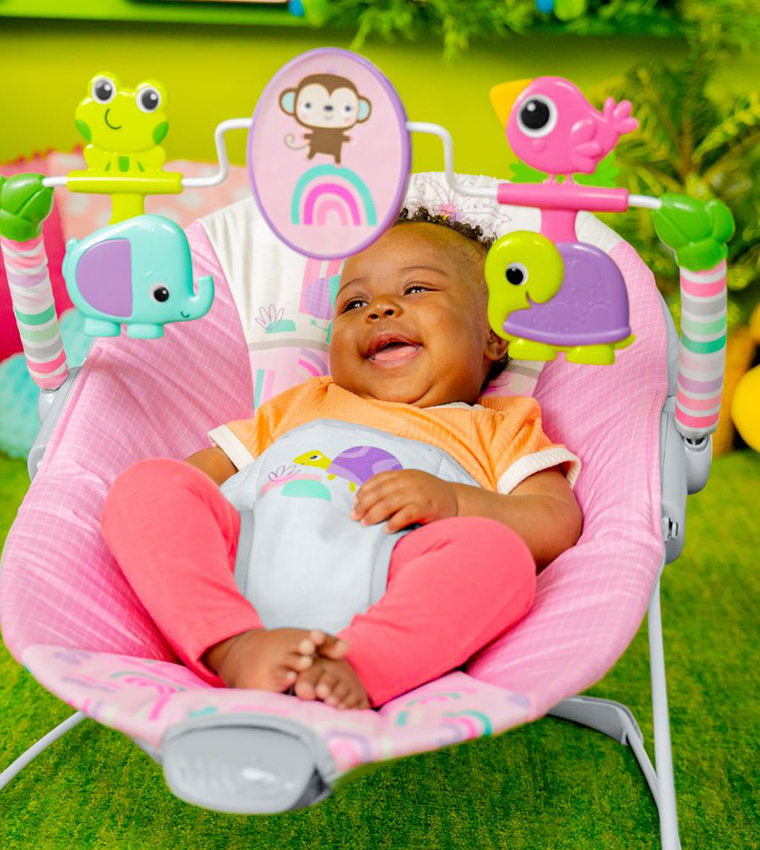 Buy BRIGHT STARTS Pink Paradise Portable Baby Bouncer With Vibrating Infant Seat And Toy Bar In Pink 6thStreet UAE