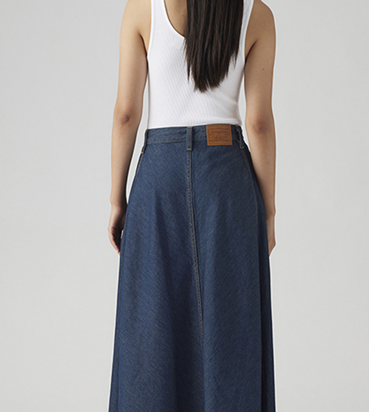 Washed Denim Maxi Skirt