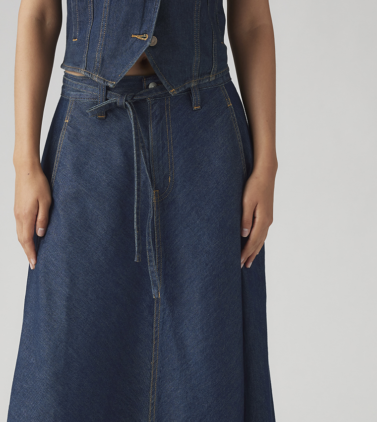 Washed Denim Maxi Skirt
