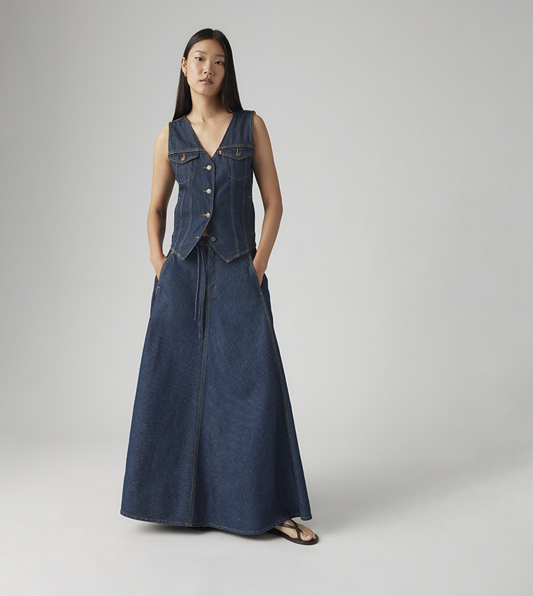 Washed Denim Maxi Skirt
