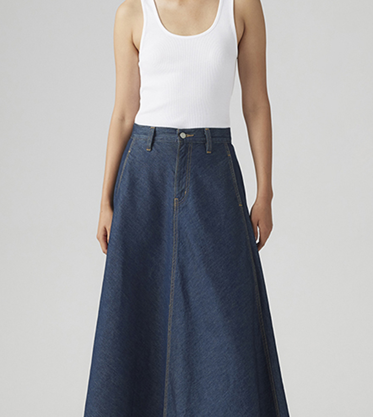 Washed Denim Maxi Skirt