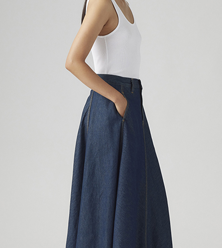Washed Denim Maxi Skirt