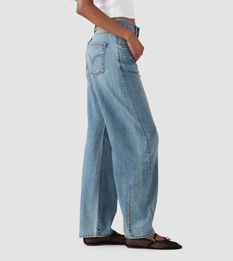 Washed Cinch Barrel Fit Jeans