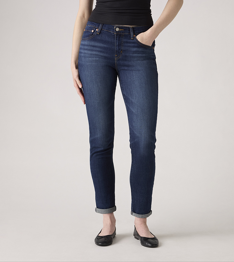 Washed Mid Rise Boyfriend Fit Jeans