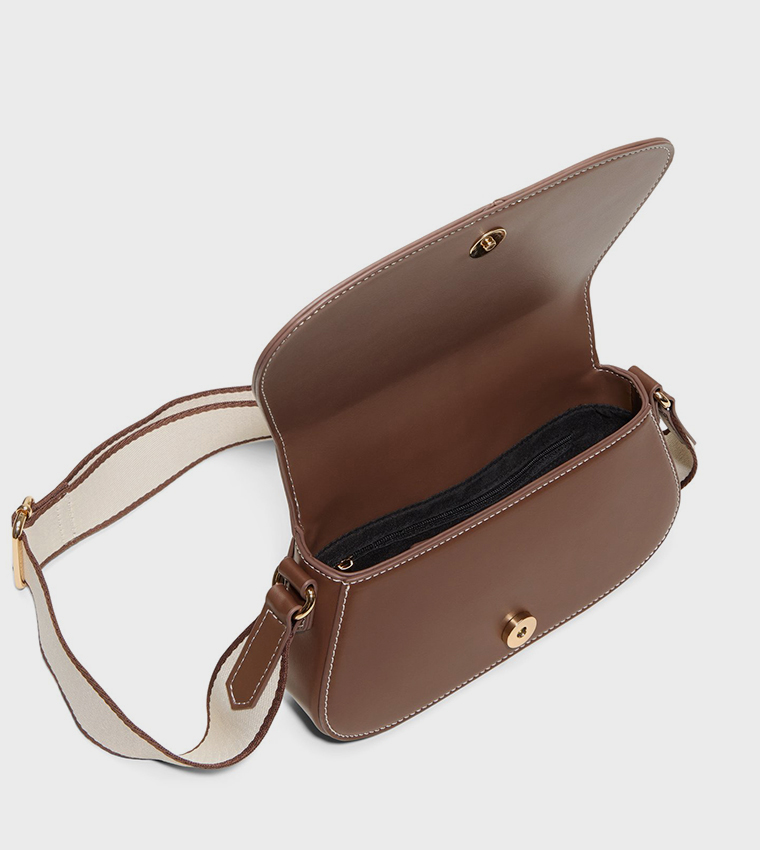 WEBBER Contrast Stitch Flap Crossbody Bag