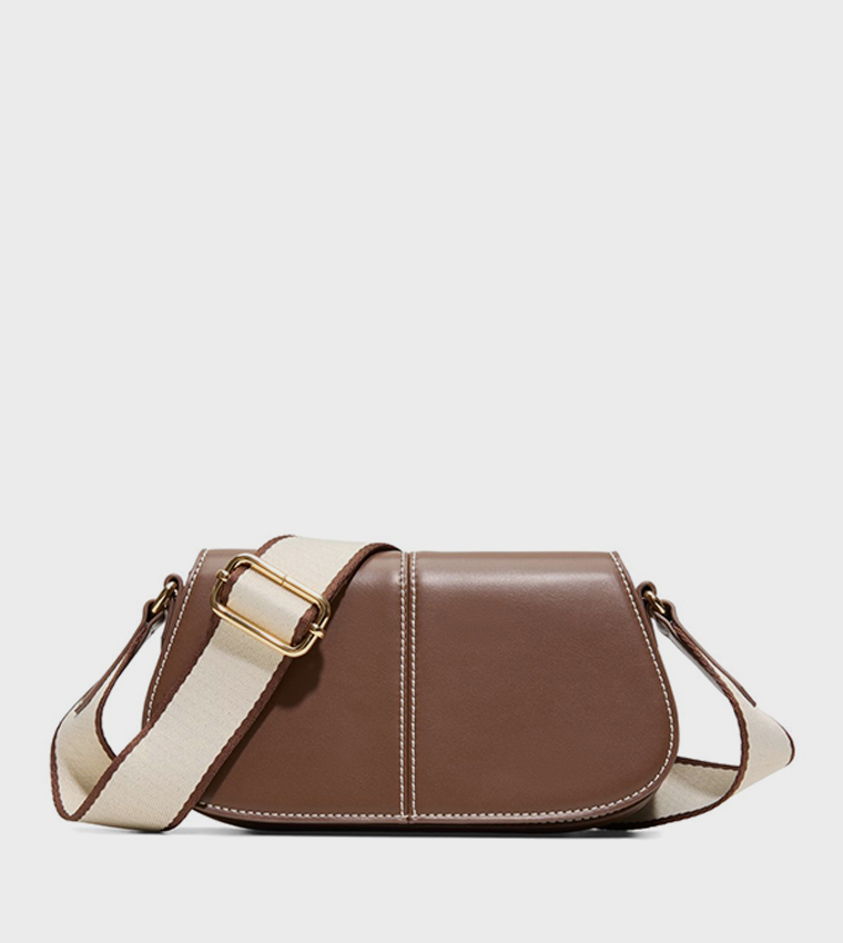 WEBBER Contrast Stitch Flap Crossbody Bag