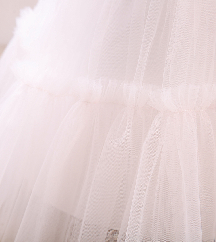 Bow Front Ruffle Hem Mesh Gown Dress