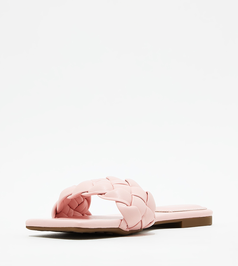 Buy White Noise The Label Braided Square Toe Flat Sandals In Pink