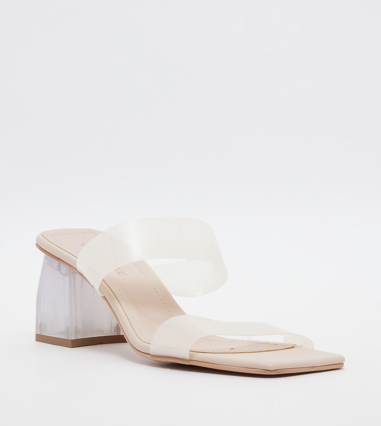 White clear strap heels hotsell