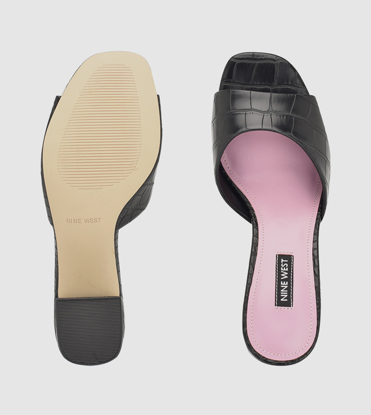 Buy Nine West Fassi Open Toe Textured Block Heel Sandals In Black