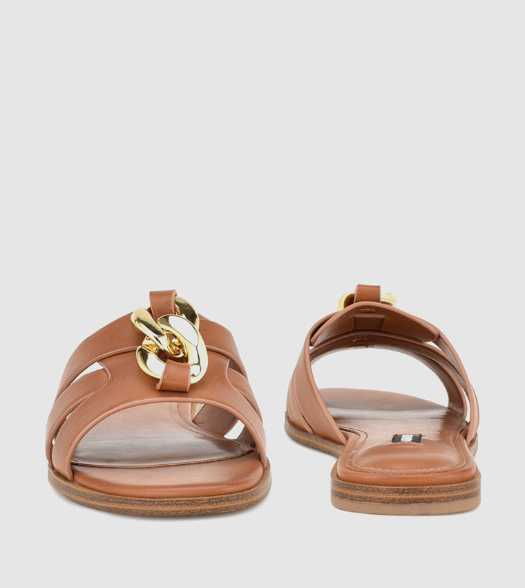 Buy Nine West GANLEE Metal Accent Flat Sandals In Brown | 6thStreet ...