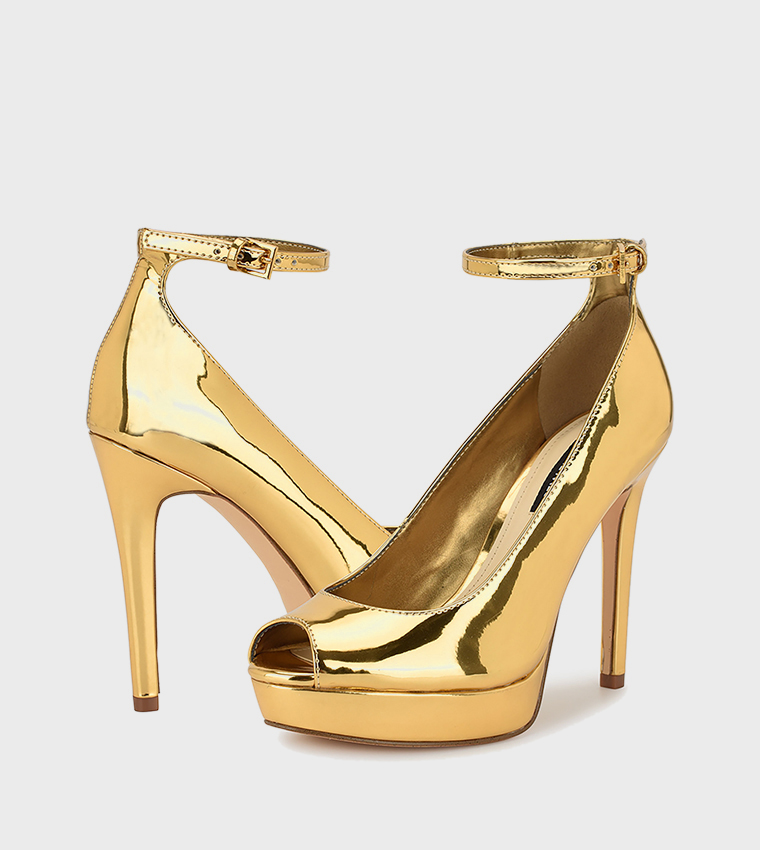 HINKO Metallic Ankle Strap Pumps