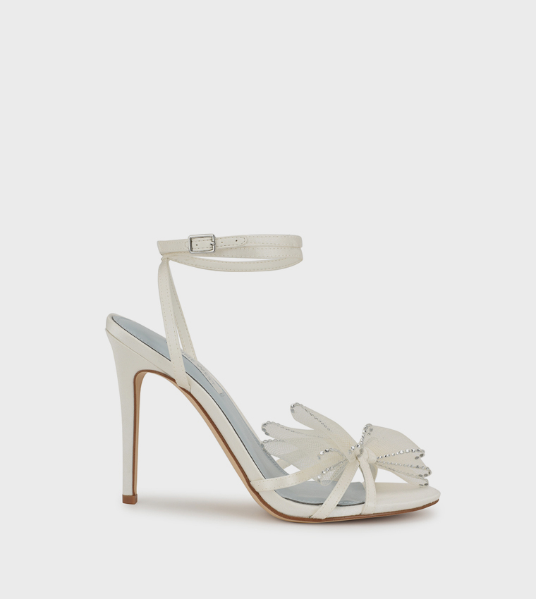 MINKY Bow Detail Ankle Strap Heel Sandals
