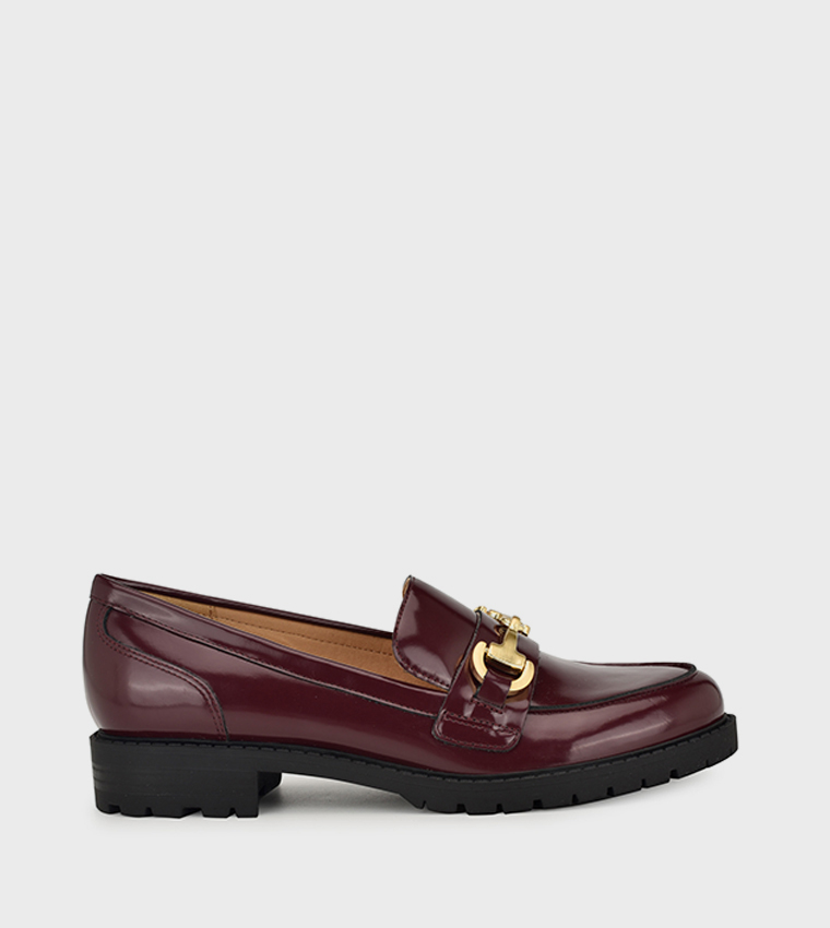 Buy Nine West NEWDALE Metal Detail Penny Loafers In Burgundy 6thStreet UAE