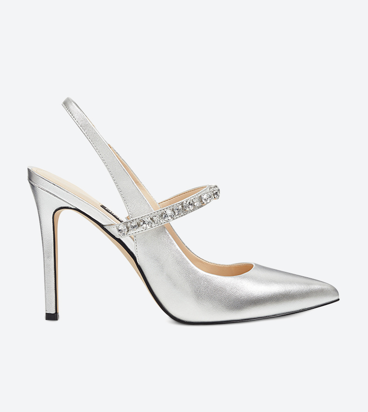 Buy Nine West Tessa Slingback Embellished Strap Details Pointed Toe Pumps Silver In Silver 6thStreet Bahrain