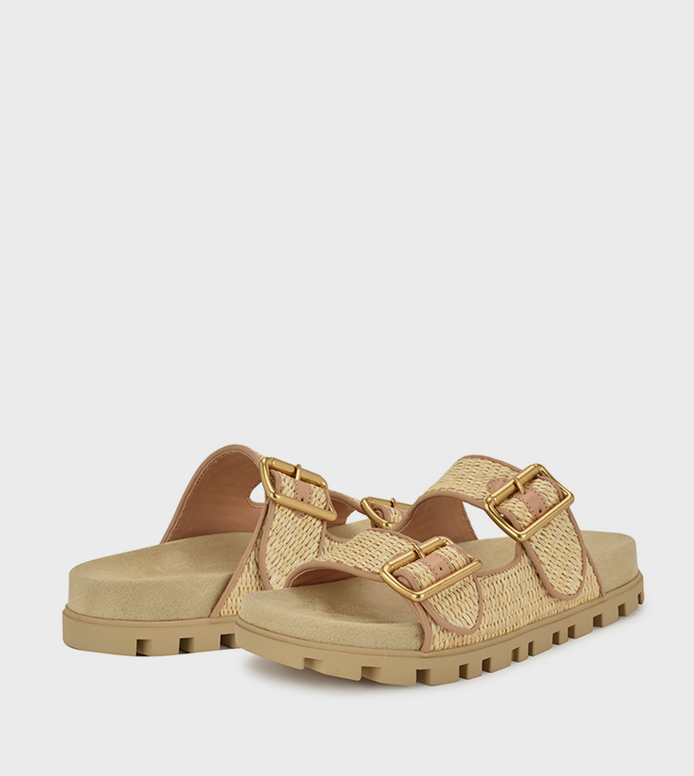 TIMMA Straw Buckle Detail Comfort Sandals