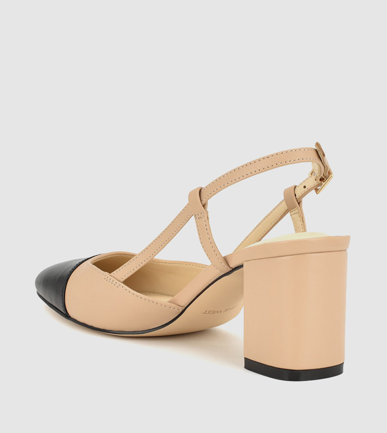 Buy Nine West UNDA Block Heel Slingback Pumps In Beige | 6thStreet UAE