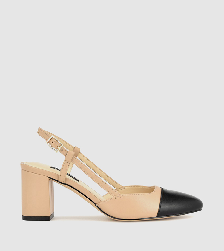 Buy Nine West UNDA Block Heel Slingback Pumps In Beige | 6thStreet UAE